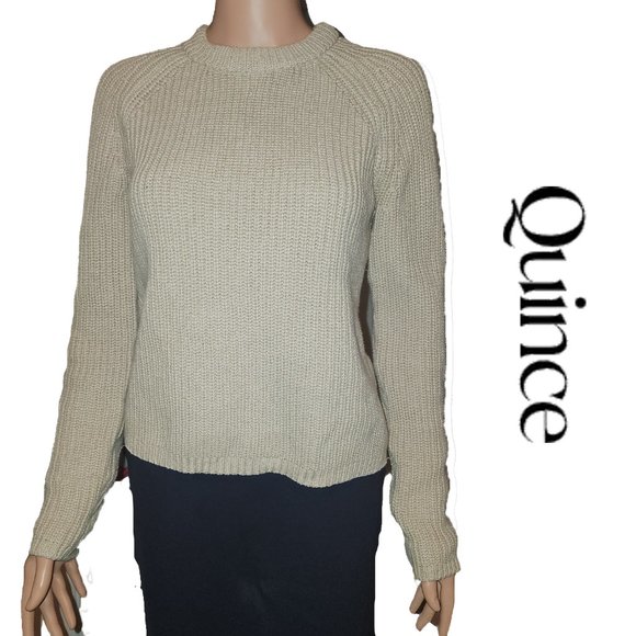 Quince Sweaters - Quince 100% Organic Cotton Fisherman Crew Sweater NWOT Tan Small